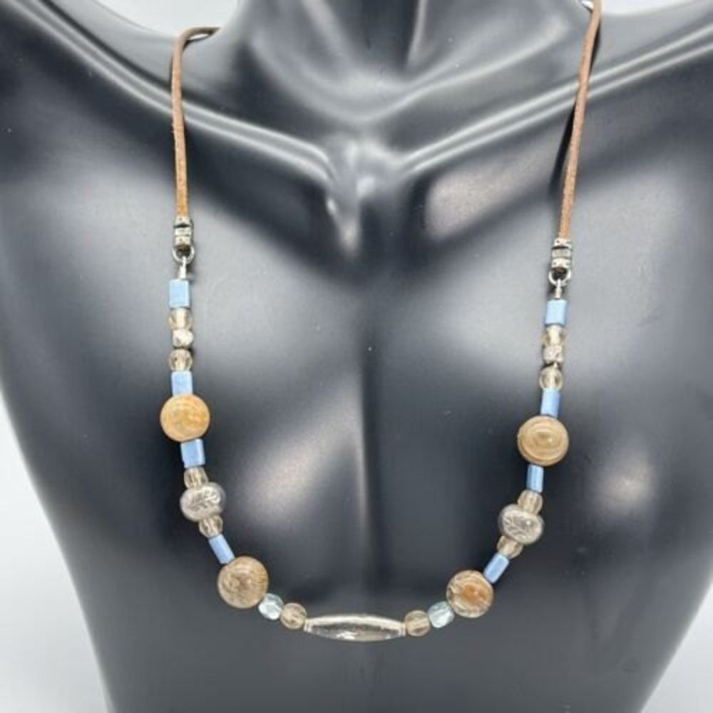 Beaded Semi-Precious Gem Sterling Silver Ball Cord Necklace